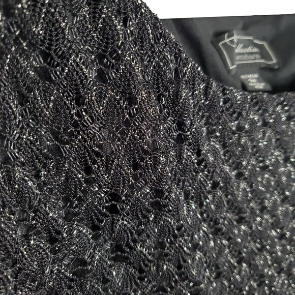 DressBarn Collection Sz 3X Top Open Knit Cold Shoulder Ribbon Tie Peplum Silver - Picture 8 of 9